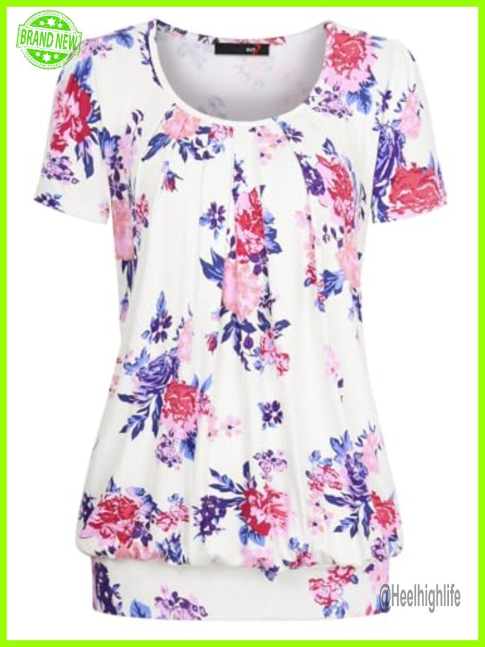 Women's Pleated Front Scoop Neck Short Sleeve Tunic T-Shirt
